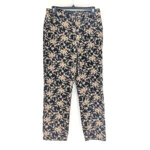 Lauren Ralph Lauren Black Brown Floral Crop High Rise Straight Leg Pants Size 8